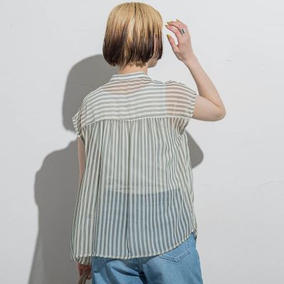 【ＷＥＢ限定】シアーストライプクルーネックブラウス≪手洗い可能≫