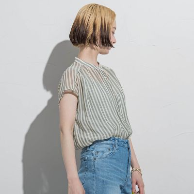 【ＷＥＢ限定】シアーストライプクルーネックブラウス≪手洗い可能≫