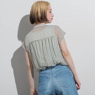 【ＷＥＢ限定】シアーストライプクルーネックブラウス≪手洗い可能≫