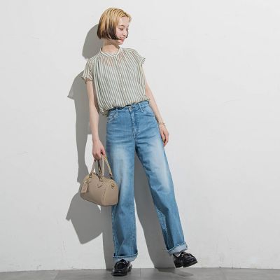 【ＷＥＢ限定】シアーストライプクルーネックブラウス≪手洗い可能≫