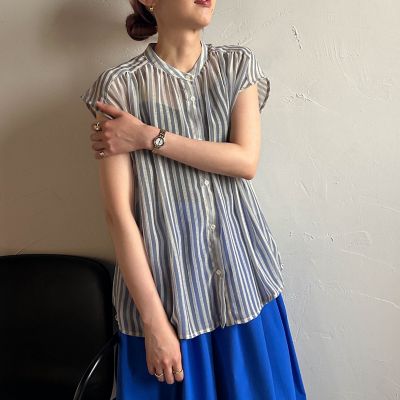 【ＷＥＢ限定】シアーストライプクルーネックブラウス≪手洗い可能≫