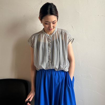 【ＷＥＢ限定】シアーストライプクルーネックブラウス≪手洗い可能≫