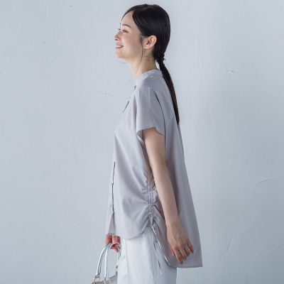 【ＷＥＢ限定】フィルムストライプギャザーブラウス　≪手洗い可能≫