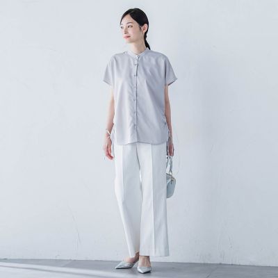 【ＷＥＢ限定】フィルムストライプギャザーブラウス　≪手洗い可能≫