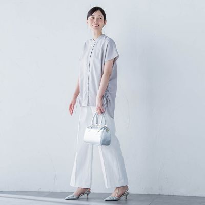 【ＷＥＢ限定】フィルムストライプギャザーブラウス　≪手洗い可能≫
