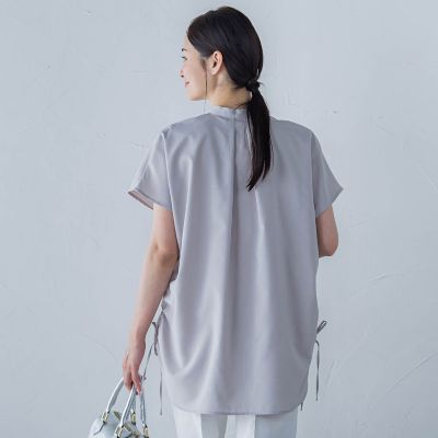 【ＷＥＢ限定】フィルムストライプギャザーブラウス　≪手洗い可能≫