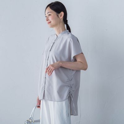 【ＷＥＢ限定】フィルムストライプギャザーブラウス　≪手洗い可能≫
