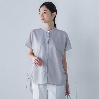 【ＷＥＢ限定】フィルムストライプギャザーブラウス　≪手洗い可能≫