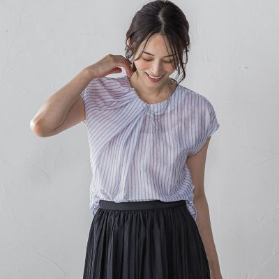 【ＷＥＢ限定】シアードビーストライプタックブラウス　≪手洗い可能≫