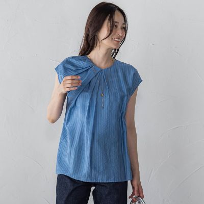 【ＷＥＢ限定】シアードビーストライプタックブラウス　≪手洗い可能≫