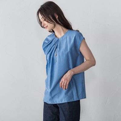 【ＷＥＢ限定】シアードビーストライプタックブラウス　≪手洗い可能≫