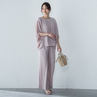 【ＷＥＢ限定】サテンフィールドレープブラウス≪セットアップ対応／洗濯機で洗える≫