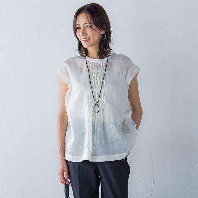 シアーリネンピンタックブラウス