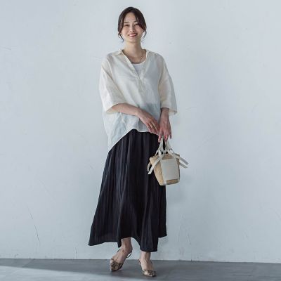 シアーリネンＶネックブラウス≪手洗い可能≫
