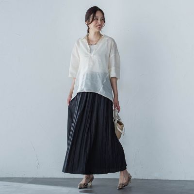 シアーリネンＶネックブラウス≪手洗い可能≫