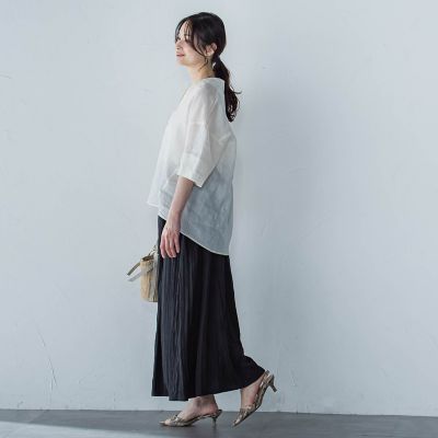 シアーリネンＶネックブラウス≪手洗い可能≫