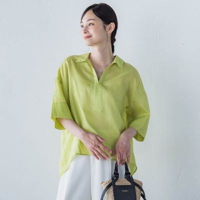 ＜LAUTREAMONT (Women)＞シアーリネンＶネックブラウス≪手洗い可能≫
