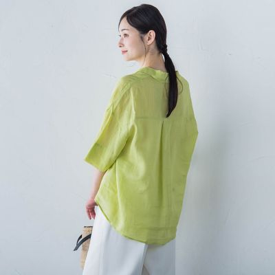 シアーリネンＶネックブラウス≪手洗い可能≫