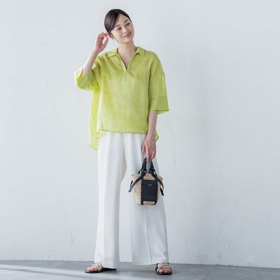 シアーリネンＶネックブラウス≪手洗い可能≫