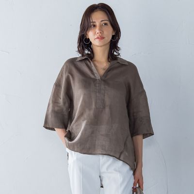 シアーリネンＶネックブラウス≪手洗い可能≫