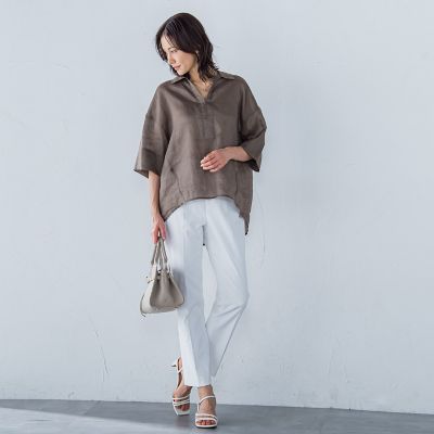 シアーリネンＶネックブラウス≪手洗い可能≫
