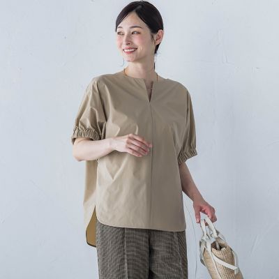 【晴れ軽】撥水ＵＶキーネックブラウス≪ＵＶ／接触冷感／撥水性／洗濯機で洗える≫