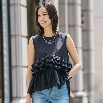 ＜LAUTREAMONT (Women)＞フリルギャザーノースリーブブラウス≪洗濯機で洗える≫