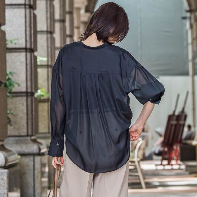 LOHEN ローヘン ブライトサテン フロントタックブラウス ブラック LOHEN ローヘン ブライトサテンフロントタックブラウス ブラック