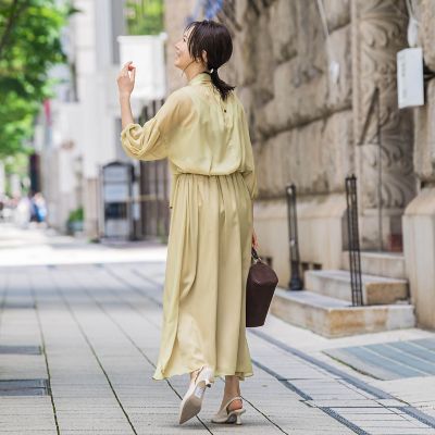 ADORE アドーア　シアー　ボウタイシフォンブラウス　マスタードイエロー シアーブライト 2WAYボウタイブラウス≪手洗い可能