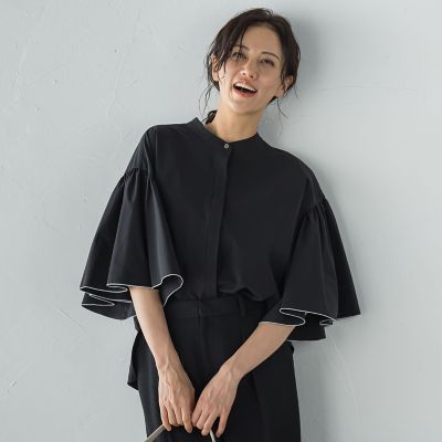 ストレッチフレアスリーブブラウス≪洗濯機で洗える