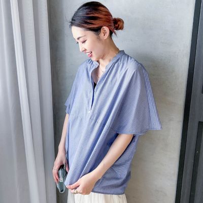 【SALE】LAUTREAMONT (Women)/ロートレアモン キュプラ混ストライプバンドカラーブラウス &#8810;手洗いOK&#8811; 27ブルー系その他 トップス【三越伊勢丹/公式】