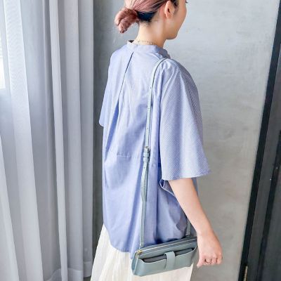 WEB限定】キュプラ混ストライプバンドカラーブラウス ≪手洗いOK 