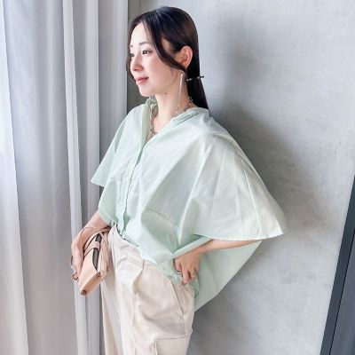 ＜LAUTREAMONT (Women)＞【ＷＥＢ限定】キュプラ混ストライプバンドカラーブラウス　≪手洗いＯＫ≫