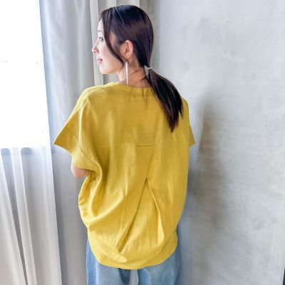 WEB限定】レーヨンリネンポプリンVネックブラウス