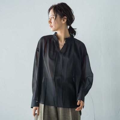 LAUTREAMONT (Women)/ロートレアモン 後染めボイルシアーフリルブラウス&#8810;洗濯機で洗える&#8811; 04ブラック トップス【三越伊勢丹/公式】