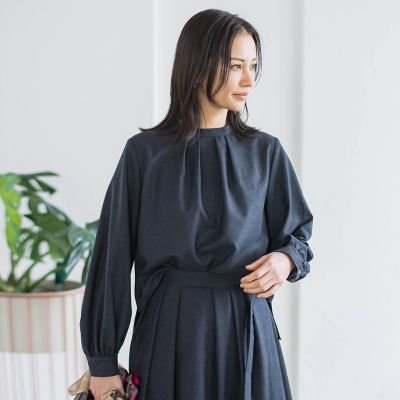 ウールブレンドストレッチブラウス≪セットアップ対応／手洗い可能