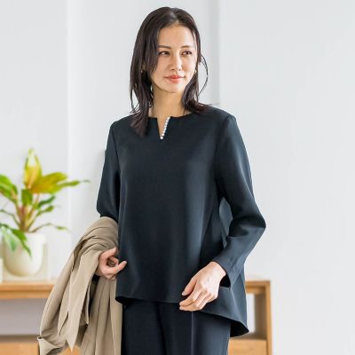 ＜LAUTREAMONT (Women)＞【ＷＥＢ限定　１３号】トリクシオンキーネックブラウス≪セットアップ対応／洗濯機で洗える≫