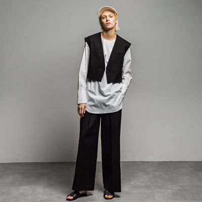 リネンストレッチワイドパンツ