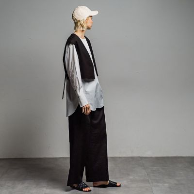 リネンストレッチワイドパンツ