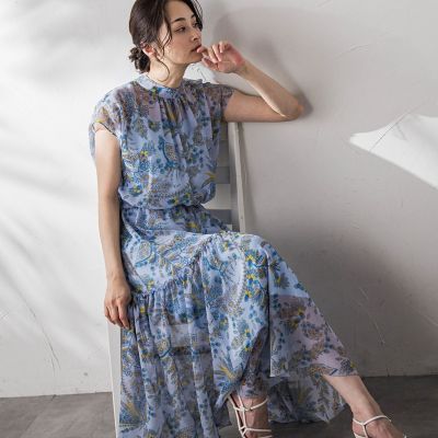 楊柳プリントワンピース≪手洗い可能≫