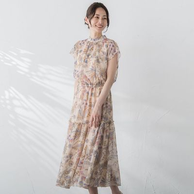 楊柳プリントワンピース≪手洗い可能≫
