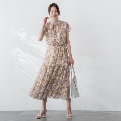 楊柳プリントワンピース≪手洗い可能≫