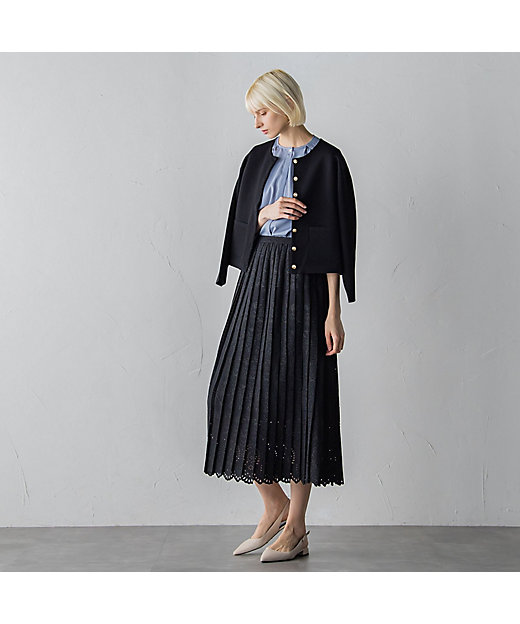 【SALE】デュクラス ローリエ刺繍スカート 04ブラック ロングスカート