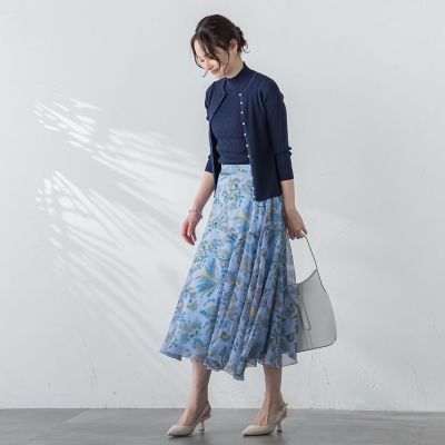 楊柳プリントフレアスカート≪手洗い可能≫