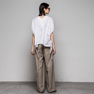 ８０／１シリコンコーティングコットンドローストリングスリーブブラウス