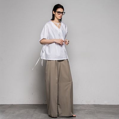 ８０／１シリコンコーティングコットンドローストリングスリーブブラウス