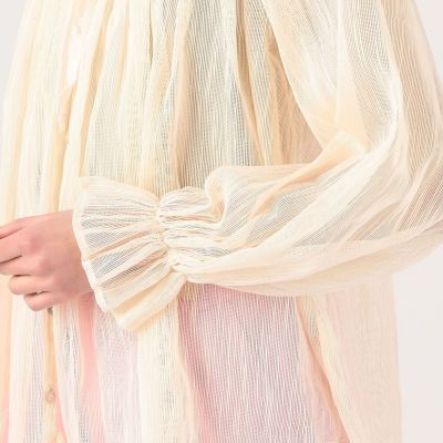 美品＊定10万 フォルテフォルテ コットンシルク 刺繍ギャザーブラウス シアー forte＿forte コットンナイロン シアーギャザーブラウス
