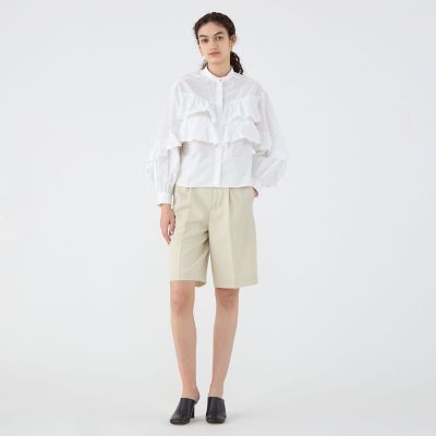 【別注】ｎｅ　Ｑｕｉｔｔｅｚ　ｐａｓ　ＢＬＡＣＫ　ＴＩＥＲＥＤ　ＦＲＩＬＬＥＤ　コットンシャツ