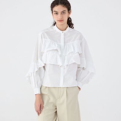 【別注】ｎｅ　Ｑｕｉｔｔｅｚ　ｐａｓ　ＢＬＡＣＫ　ＴＩＥＲＥＤ　ＦＲＩＬＬＥＤ　コットンシャツ