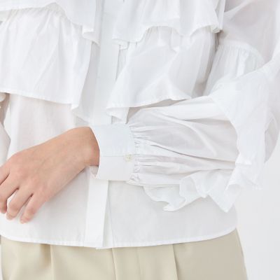 【別注】ｎｅ　Ｑｕｉｔｔｅｚ　ｐａｓ　ＢＬＡＣＫ　ＴＩＥＲＥＤ　ＦＲＩＬＬＥＤ　コットンシャツ